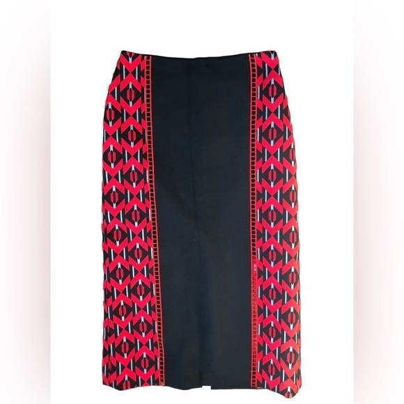 Authentic Fendi Midi Pencil Skirt Size 38 Wool Silk Blend Red Black Block Design - Picture 1 of 13
